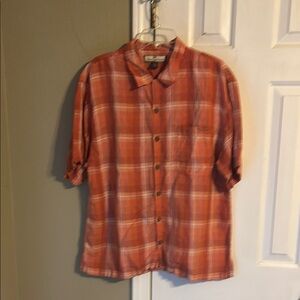 Tommy Bahama linen blend Orange Plaid Casual Shirt
